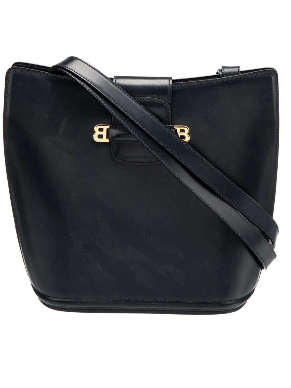 Bally all  Leather Vintage Shoulder Bag dark navy/ black gold. Unused